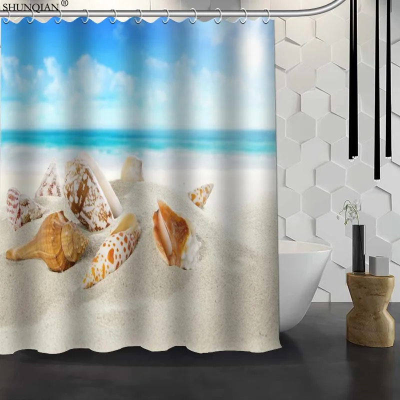 Новые пляжные раковины на заказ занавески для душа водонепроницаемая ткань