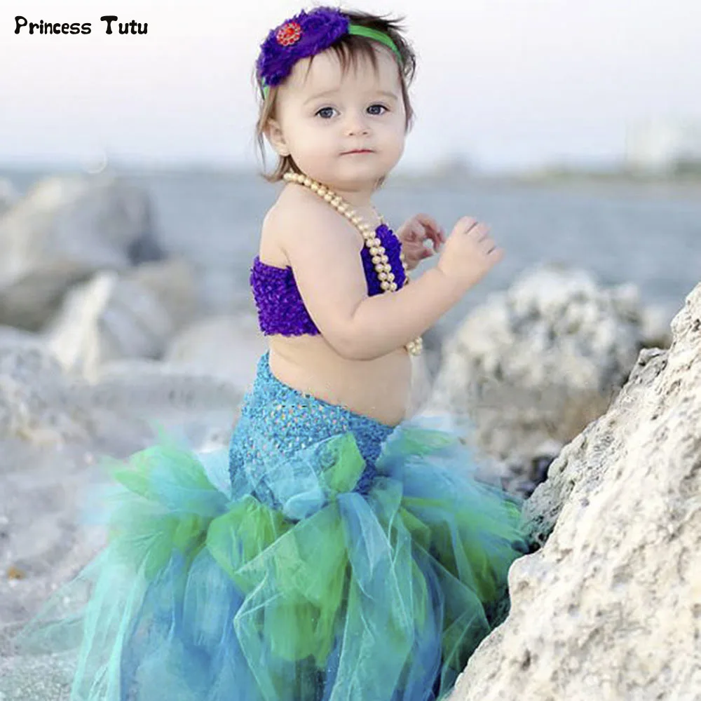 Зеленого и фиолетового цвета для девочек Юбка-пачка в стиле Русалочки платье