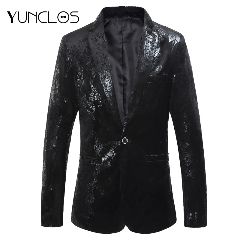 YUNCLOS жаккардовый мужской костюм Блейзер приталенный вечерний куртки высокого