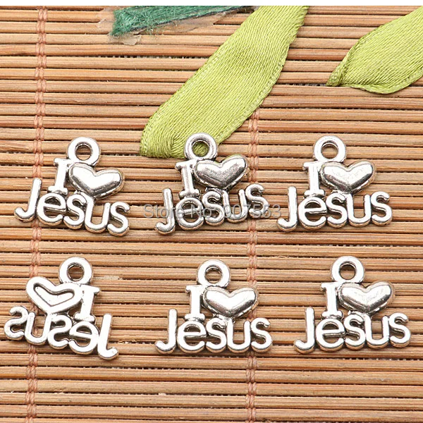 

30Pcs tibetan silver tone I love Jesus design charms H0986