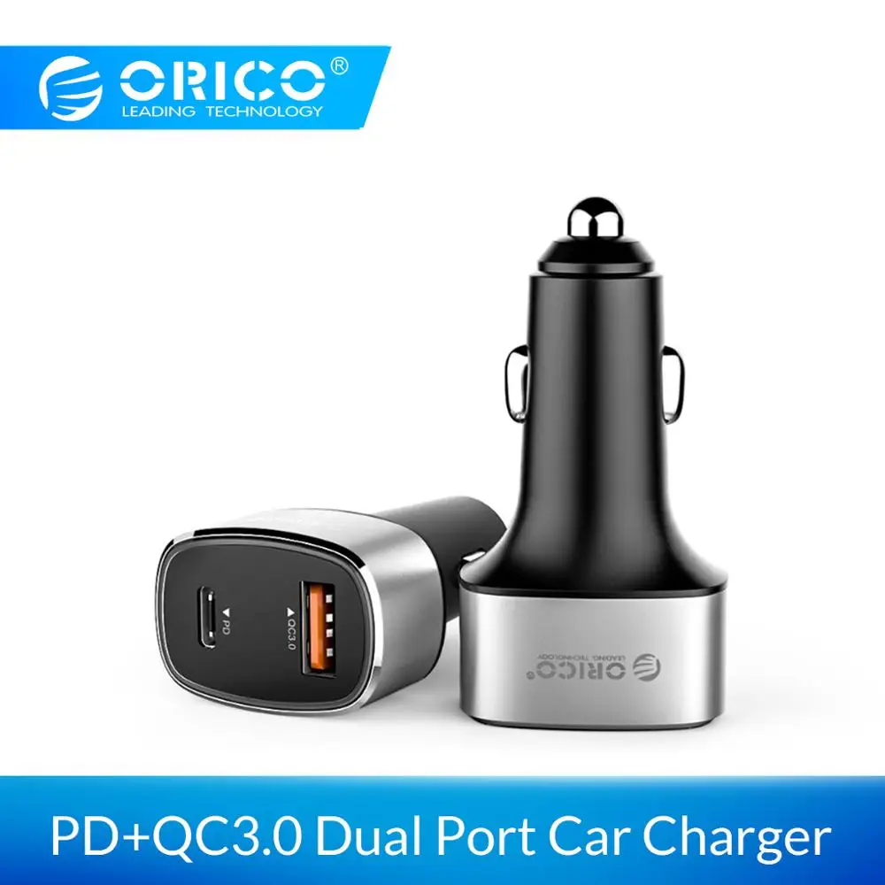 ORICO быстрое зарядное устройство 3,0 USB Автомобильное зарядное устройство с светодиодный дисплей PD зарядное устройство для мобильного телефона 36 Вт макс двойной выход для мобильного телефона