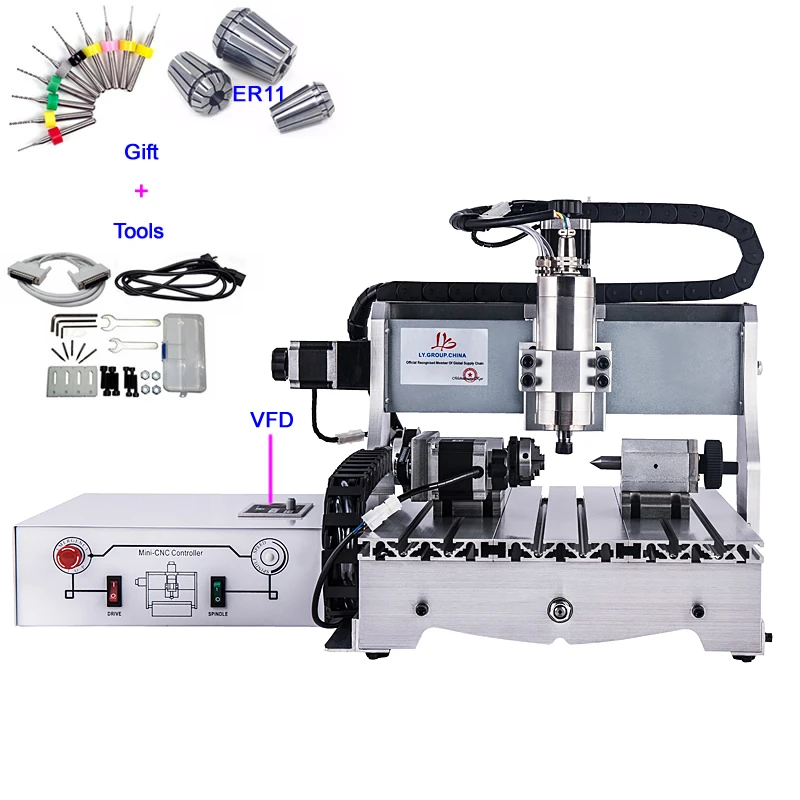 

800W Ball Screw Mini CNC Router 3040 4 Axis CNC Engraving Machine 4030 with Drilling Bits ER11 Collet Chuck