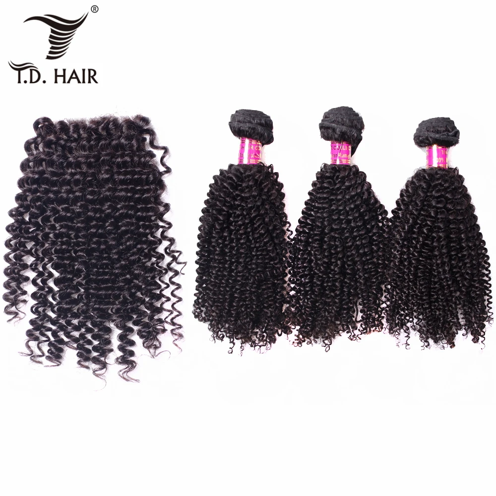 Tdhair пряди кудрявых волос с 4*4 Кружева закрытие малайзийские волосы переплетения