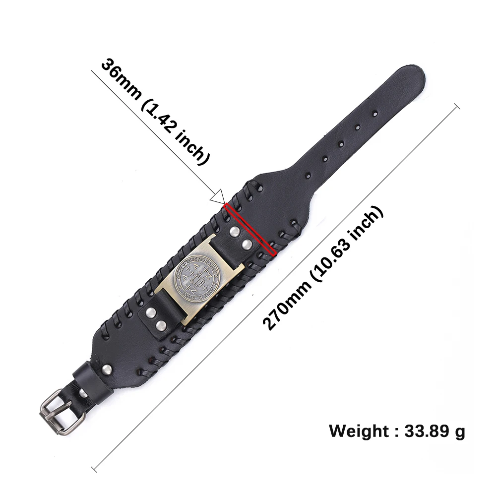 Черный широкий кожаный браслет Teamer славянский античный серебряный