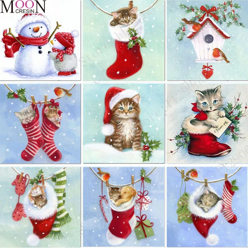 

5D DIY Diamond Painting Cross Stitch Snow Men Card Gifts Square Drill 3D Diamond Embroidery Christmas Diamond Mosaic Rhinestones