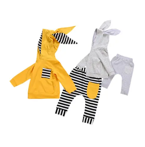 2018 Autumn 2pcs Newborn Infant Baby Boy Girl Casual Clothes Cartoon Bunny 3D Ear Long Sleeve Hoodie Tops+Pants Outfit Set | Детская