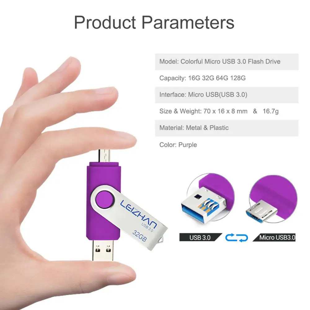 LEIZHAN 128 Гб OTG USB флэш-накопитель 3 0 для android micro pendrive фото Стик Samsung Galaxy S7/S6/S5/S4 64 ГБ 32 16 8