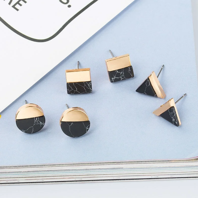 

Retro Marble Stud Earrings Circle Triangular Square Half Pine Stone Geometric Earrings for Women Wedding Party Statement Earings