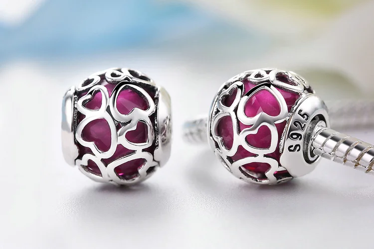 WOSTU Cerise Encased In Love Cerise Кристалл ажурные сердца и подвески в виде звезд подходят бусины браслет 925 пробы серебряные ювелирные изделия