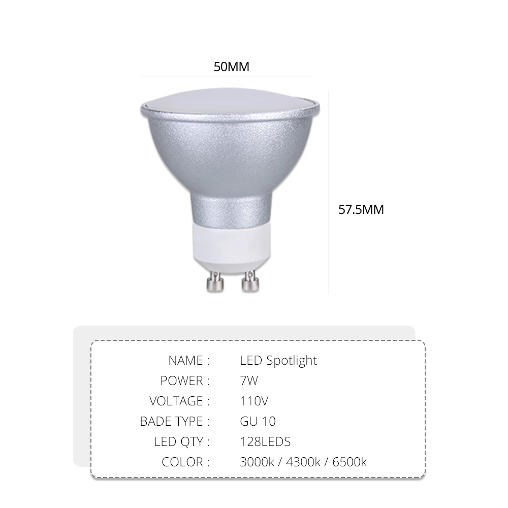 Светодиодный светильник GU10 с регулируемой яркостью SMD 3014 128 дюймов 7