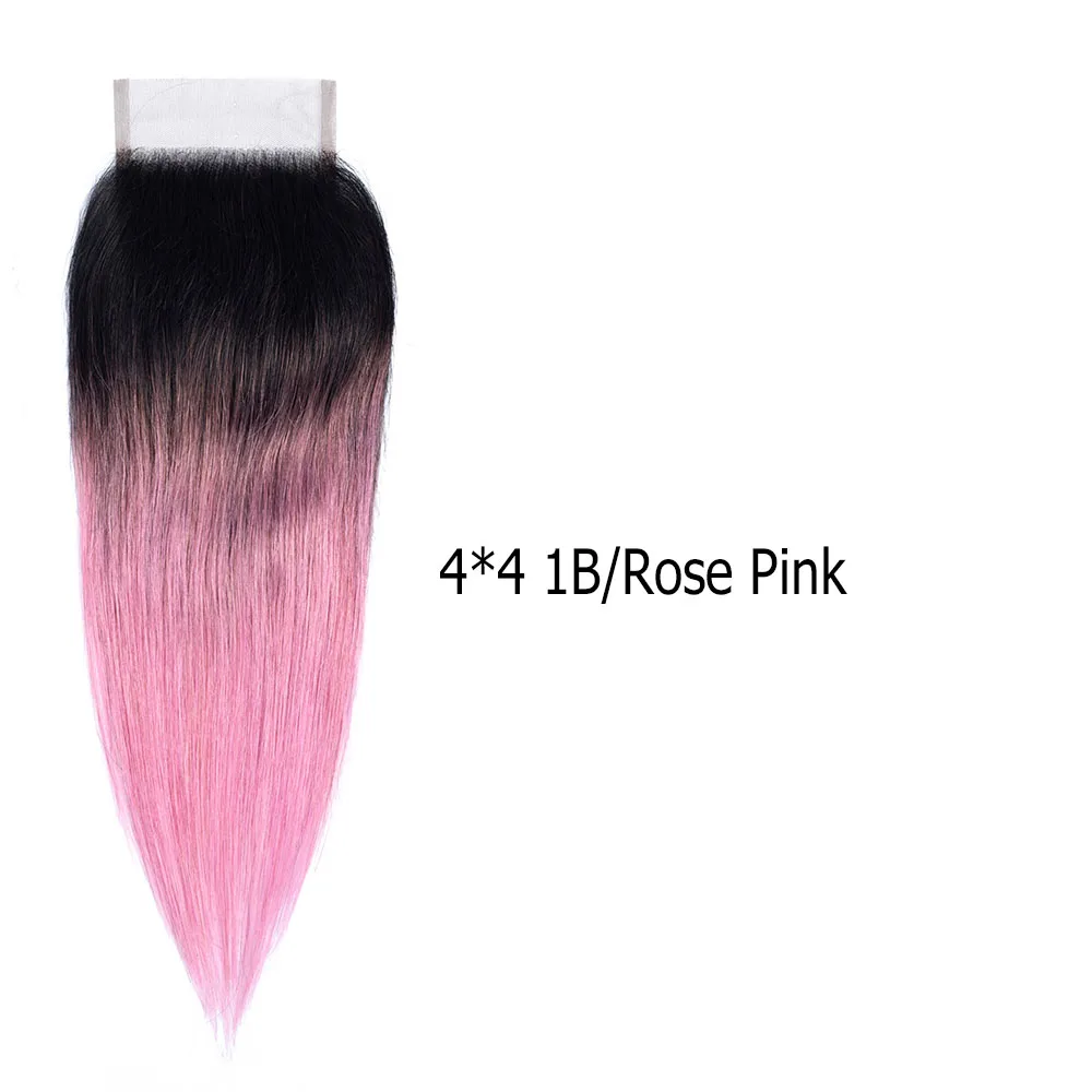 MOGUL волосы 4*4 Кружева Закрытие T 1B серый розовый Омбре Remy человеческие волосы бразильские прямые волосы средняя часть закрытие 10 12 14 дюймов - Цвет волос: E02 4x4 RPST
