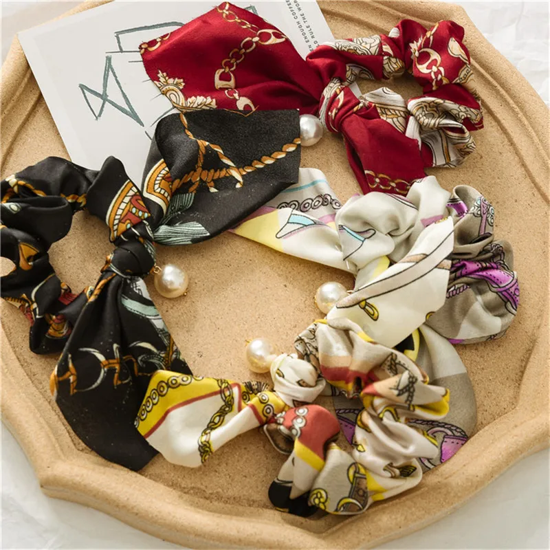Ruoshui прекрасный кролик Scrunchies женщина печатных волосы с цветами Галстуки Девушки