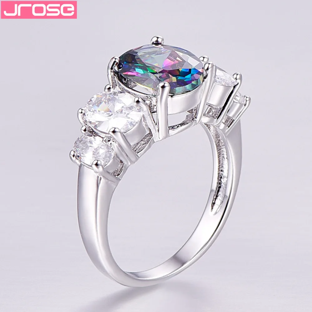 Новое поступление 2017 оптовая продажа модное кольцо JROSE овальной формы с радугой и