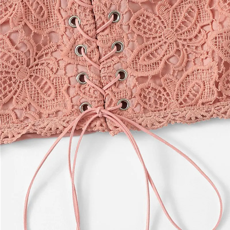 SHEIN Кружевной Топ На Бретельках С Шнуровкой Ажурный Топ Без Рукавов