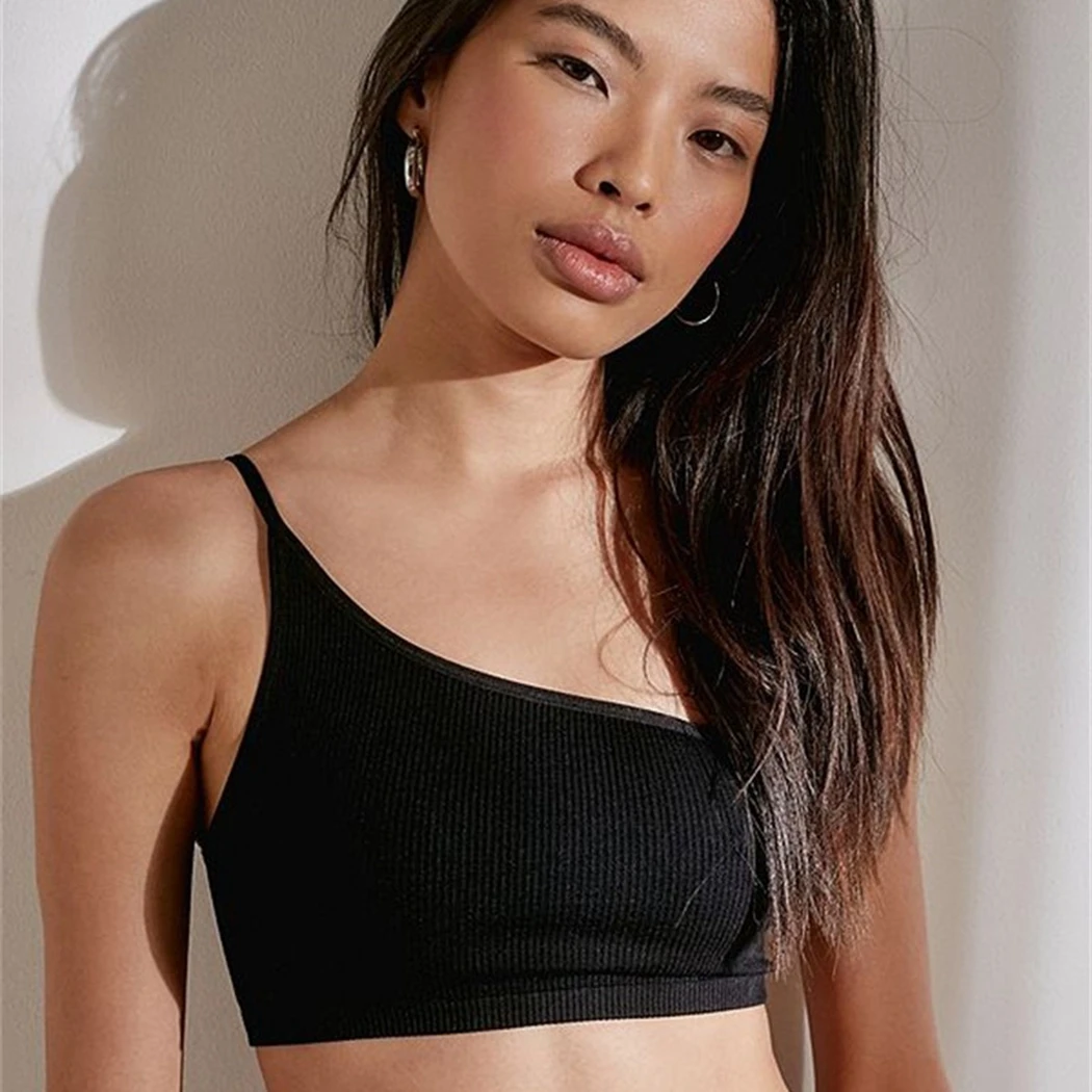 Женский топ без бретелек желтый розовый черный на одно плечо лето 2019 | Женская