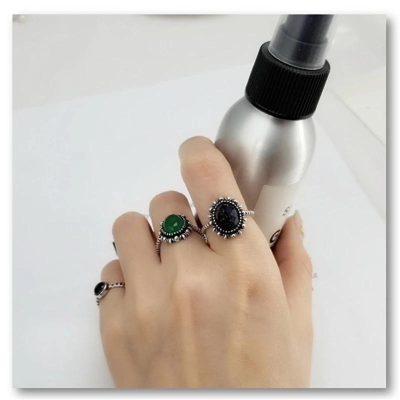 Серебро 925 пробы черный/блестящий синий Агат оникс античные серебряные кольца