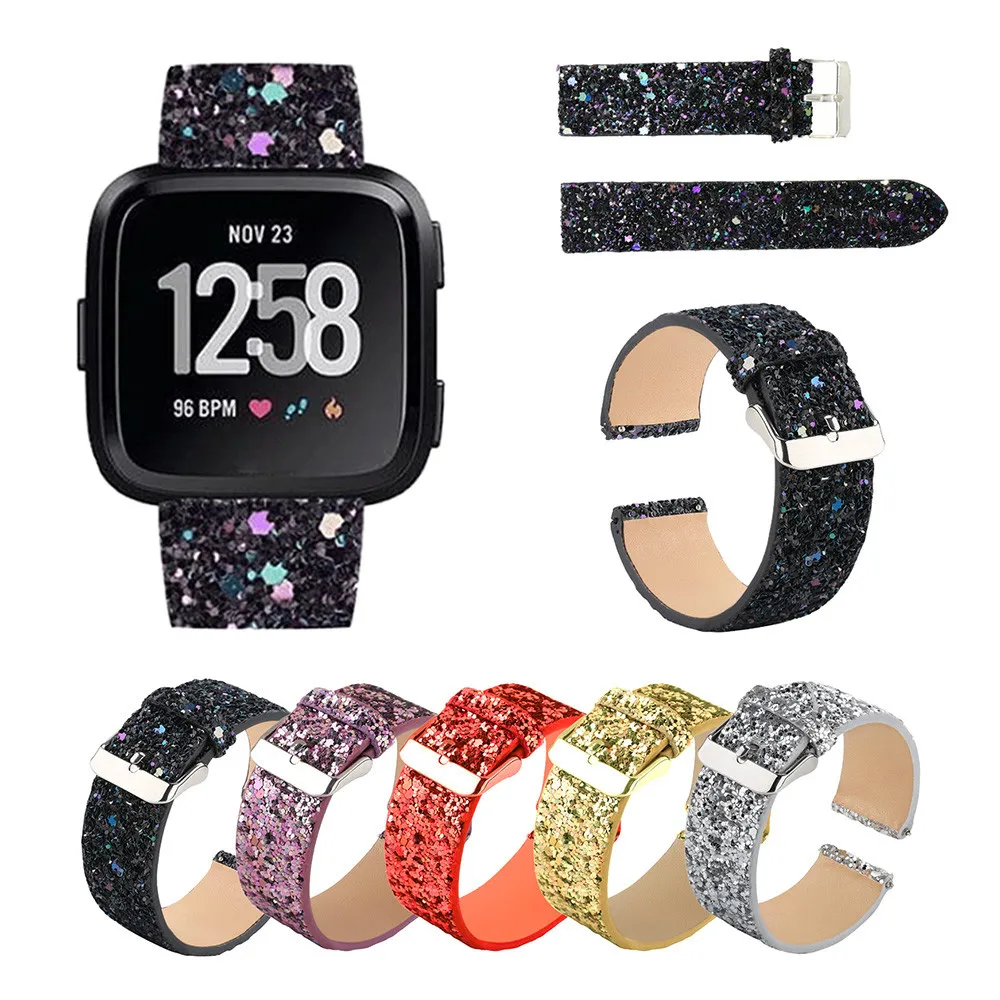 Bling блестящие кожаные ремешок замена ремешок смотреть группы для Fitbit Versa Jn.19
