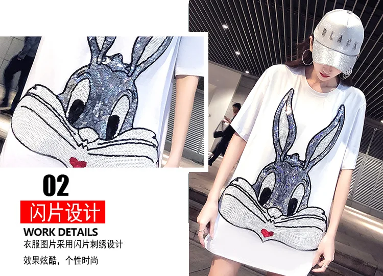 Харадзюку женские рубашки Bugs Bunny Sequin уличная хлопковая Высококачественная Корейская одежда повседневные длинные женские рубашки