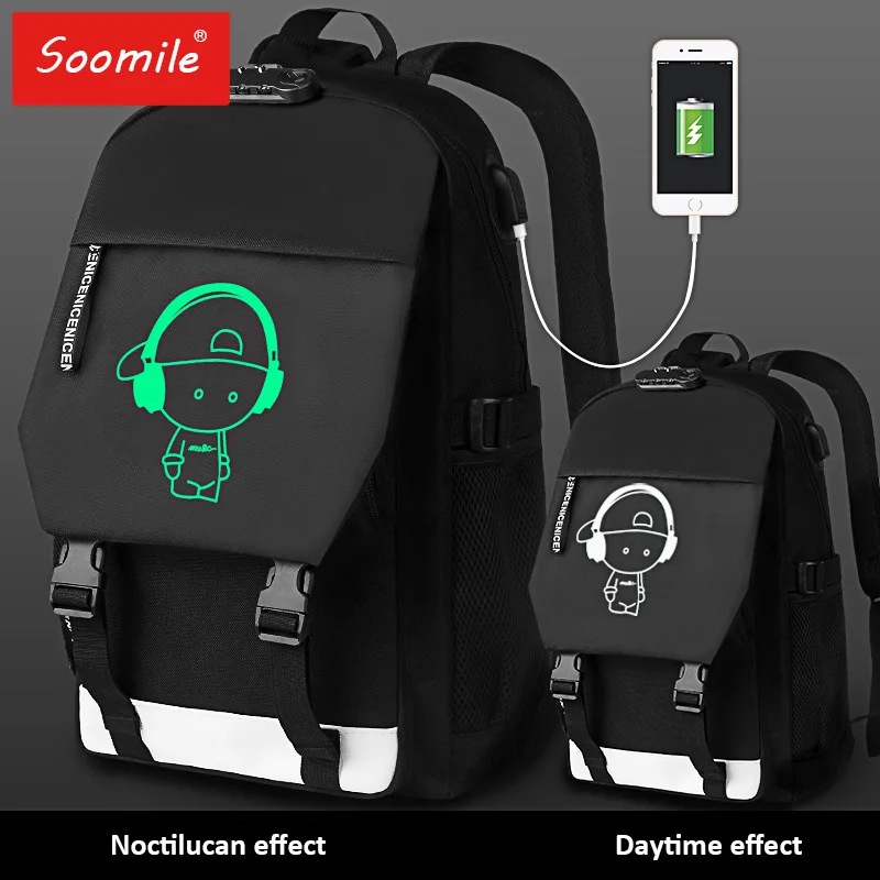 Дорожный Рюкзак Mochila 2020 Светящийся рюкзак с защитой от воров 16 дюймов usb-рюкзак