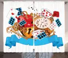 Украшения Алиса в стране чудес, занавески, набор из 2 панелей, часы с надписью Mad Design of Cards, чайные горшки, ключи, цветы, иллюстрация сказочного мира