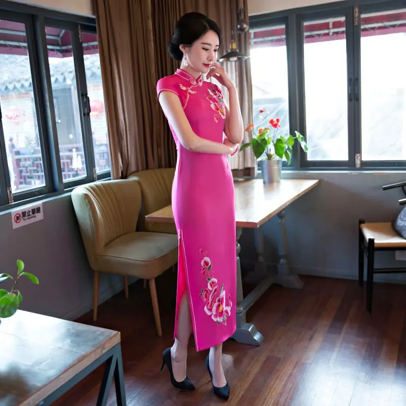 

Fashion Summer Women's Long Cheongsam New Arrival Chinese Style Satin Dress Elegant Qipao Vestidos Size S M L XL XXL XXXL 6C5891