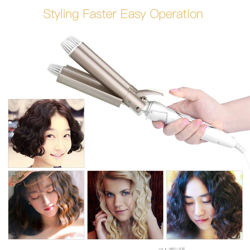 

Professional Electric Hair Waver Wave Curler Ceramic Anti-Scald Hair Curling Iron 3 Barrel Clamp Deep Wave Curler 110-240V S47