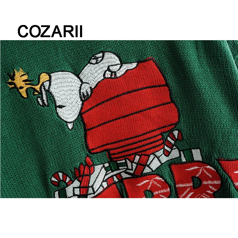 COZARII, зимние женские свитера, английский стиль, хлопок, плоский, вязаный, Круглый ворот, полный пуловер, мультяшный, Джерси, mujer invierno