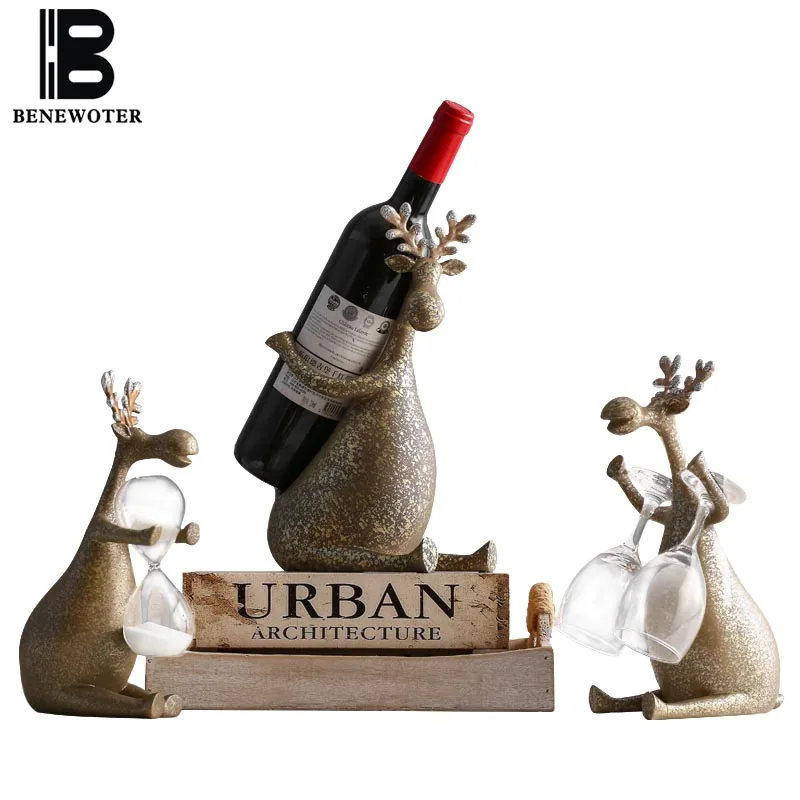 

Vintage Creative Elk Wine Rack Marry Gift Home Living Room TV Cabinet Office Desktop Decor Kitchen Bar Accessories Wine Stand