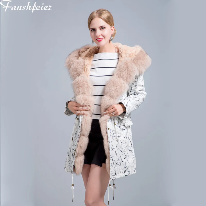 Fanshefeier/Женская куртка-парка из енота лисы с меховым воротником и капюшоном
