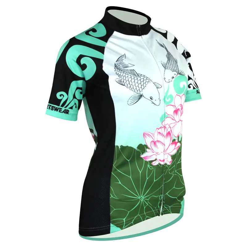 AlienSportsWear женская футболка с коротким рукавом рисунком карпа и лотоса для езды на