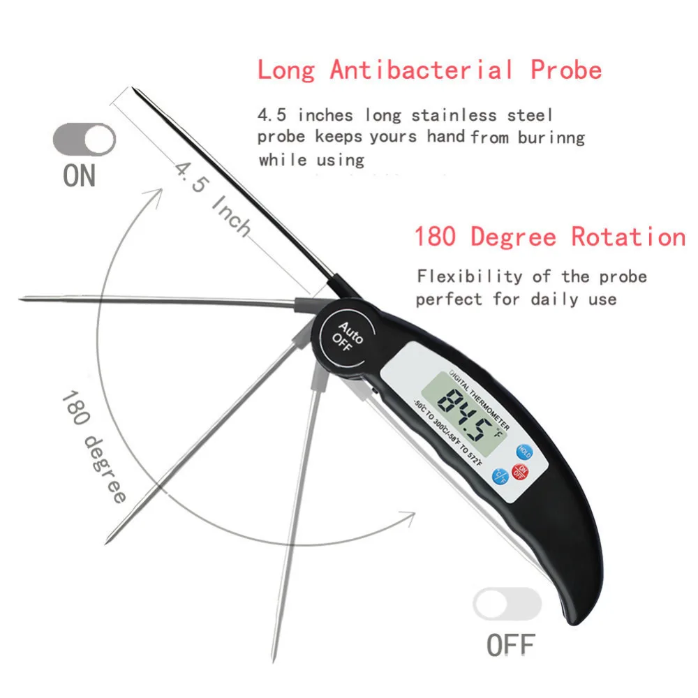 Digital Cooking Water Oil Tools Instant Read Probe Thermometer Foldable Food BBQ Meat Oven Folding Kitchen Thermometer Grill