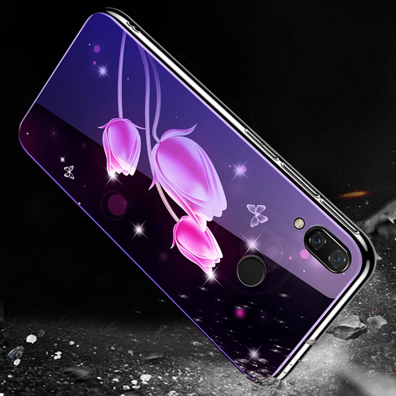 2 шт. для huawei P20 lite чехол Мода Мультфильм синий закаленное Стекло задняя крышка