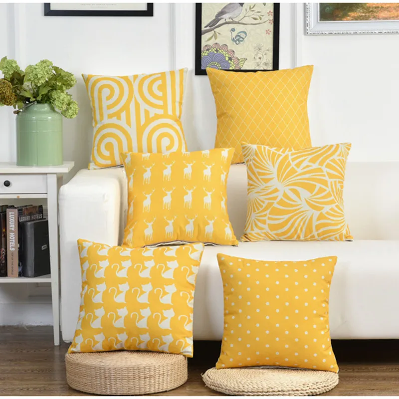 

Чехол для подушки из хлопка и льна, с рисунком оленя на желтом фоне
