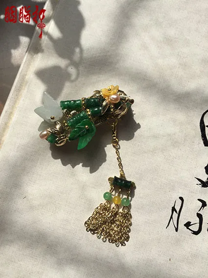 Зеленый бамбуковый Jadite палочка для волос tassel Hanfu костюм заколка аксессуары