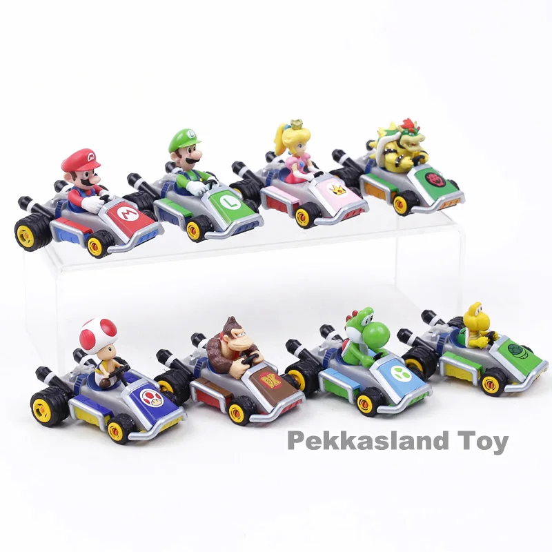 Супер Марио Bros Марио Луиджи персик боусер жаба Ослик Kong Yoshi Koopa Kart Pull Back автомобиль фигурка игрушки 8 шт./компл