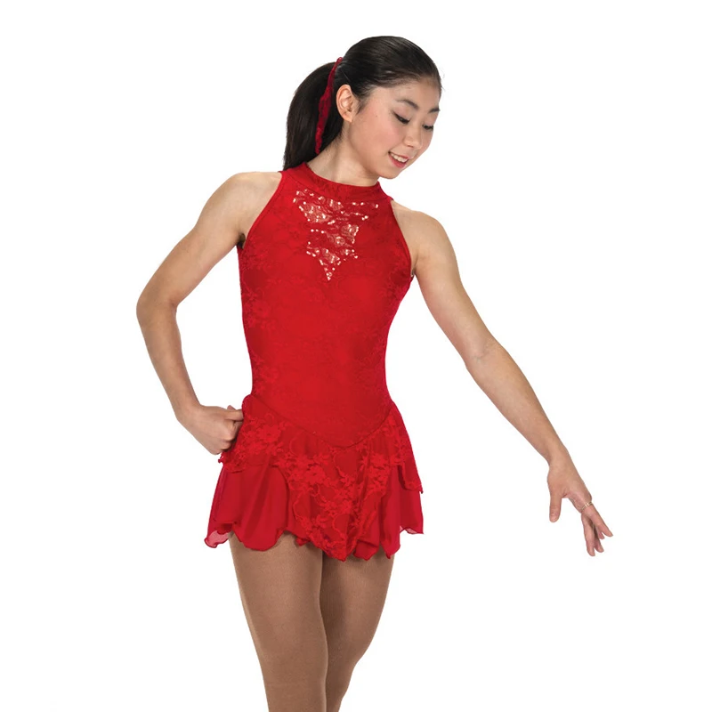 Nasinaya Figure Skating Dress Customized Competition Ice Skating Skirt for Girl Women Kids Gymnastics Performance Red Lace