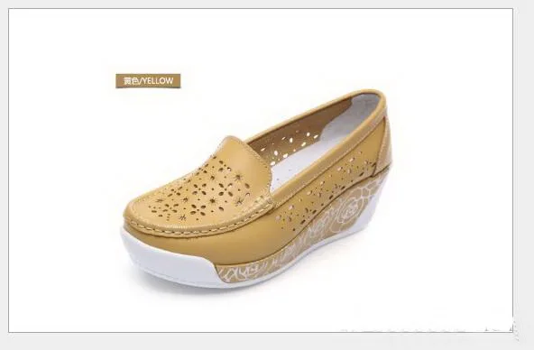 Женские туфли из натуральной кожи с перфорацией на платформе