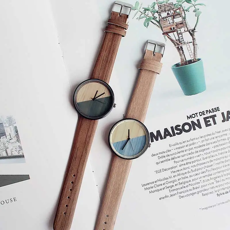 Модные часы для пары Montre Femme Повседневные винтажные кварцевые часы влюбленных деревянный кожаный ремешок для женщин и мужчин Reloj Mujer