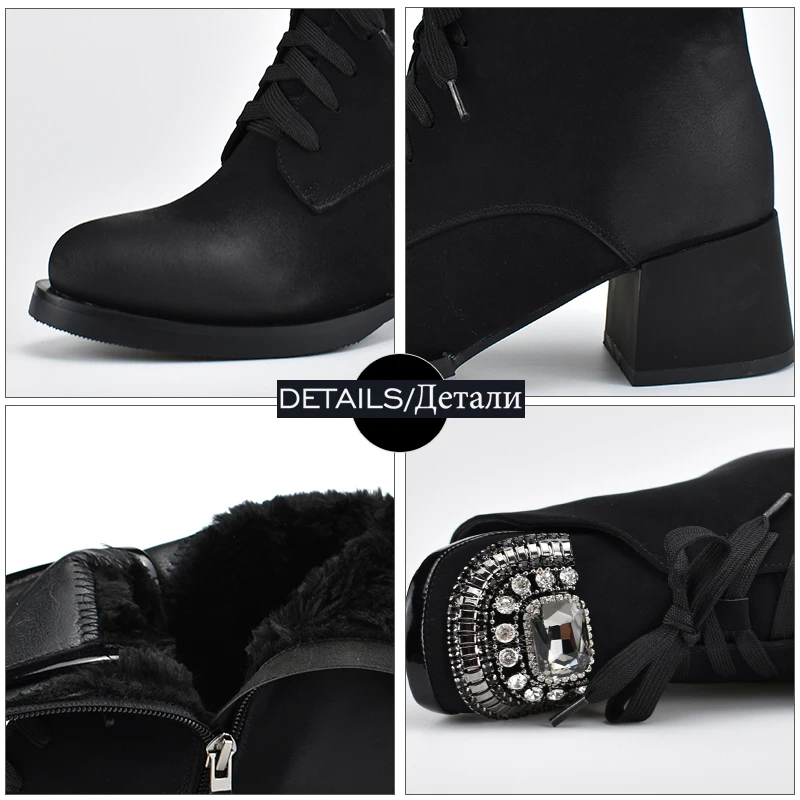 

WETKISS 2018 Woman Winter Boots Ankle Boot Female Crystal Lace up Female Booties Platform Heels High Plush Footwear Women Boot