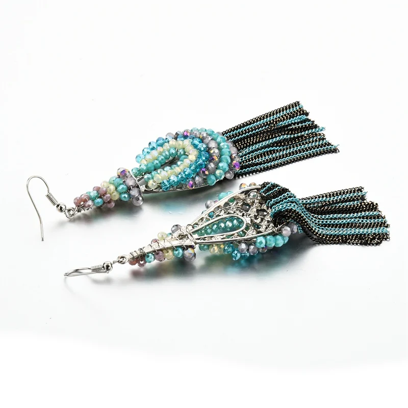 Женские серьги с синими кристаллами LongWay этнические богемные длинные висячие из