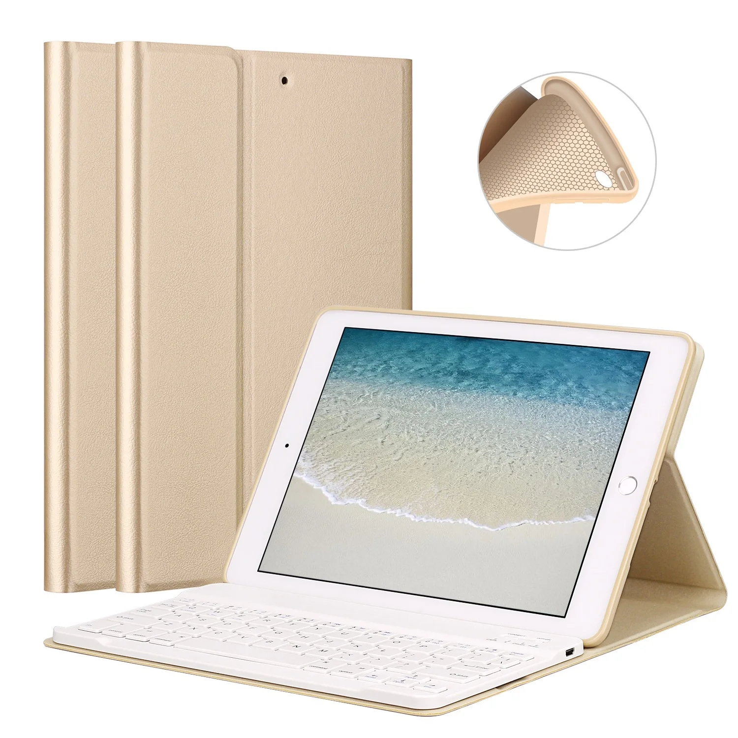 Чехол с клавиатурой для iPad Air 2/Air 1/для iPad чехол 9,7 силиконовый мягкий внутренний чехол с многоугольной подставкой - Цвет: Золотой
