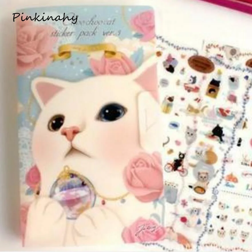8 шт./упак. Южная Корея прозрачный ПВХ милый кот блокнот для записей фото Стикеры