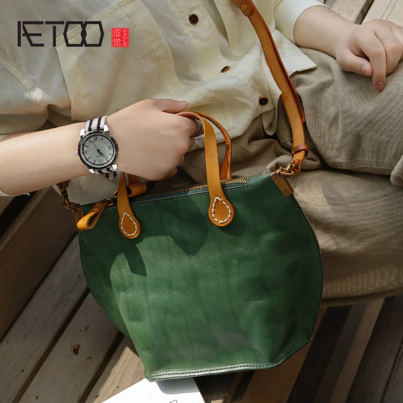 Сумка-Кроссбоди AETOO ручной работы через плечо женская модная кожаная двухцветная