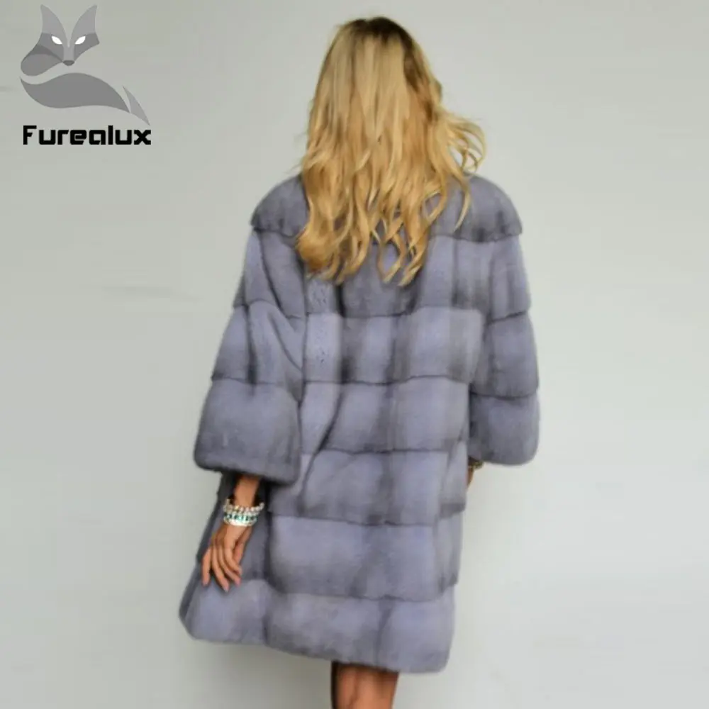 Furealux, норковые шубы для женщин, толстая теплая зимняя куртка, норковая шуба с воротником-стойкой, опт, натуральный мех, девять очков, рукав