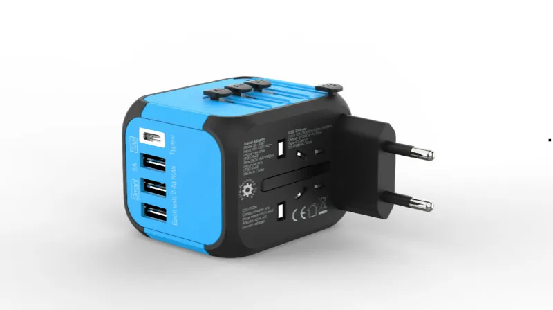Plug Travel Adapter 309T International Universal Power Adapter All-in-one 5V 2.4A USB Type-c US UK EU AU Asia Travel USB Charger