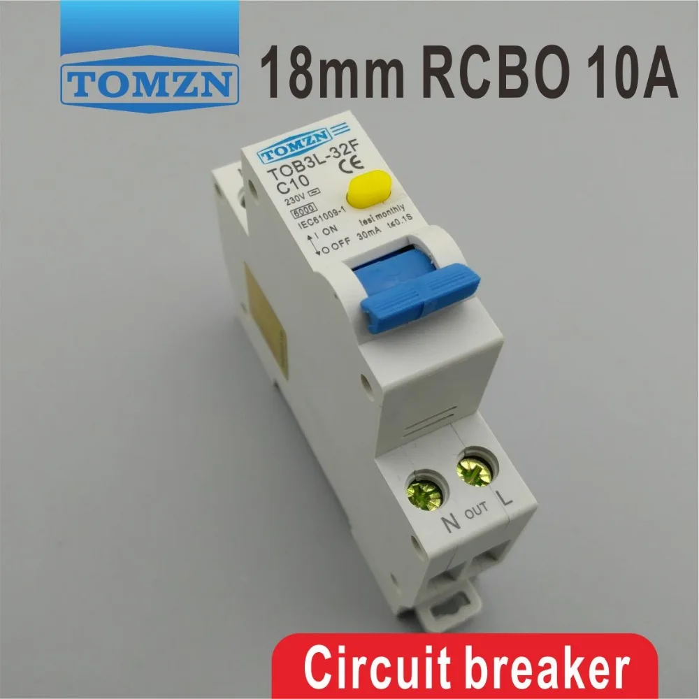 

TOB3L-32F 18MM RCBO 10A 1P+N 6KA Residual current Circuit breaker with over current and Leakage protection