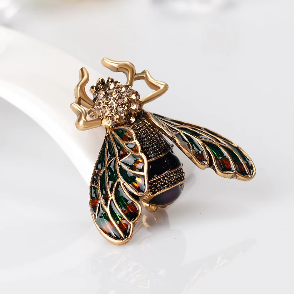 OneckOha эмалированные Bee Броши цинковый сплав горный хрусталь насекомых Pin одежды