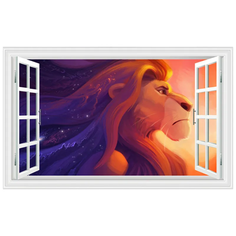 Мультяшные наклейки на стену с Львом Король животных поддельные 3d окно виниловые