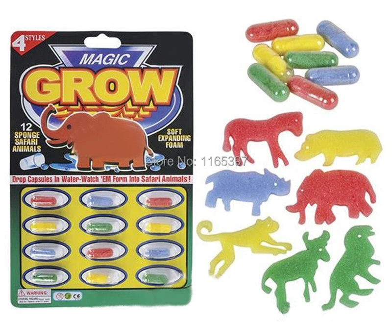 Free ship cheap 4 cards 48x Magic Growing Animals Capsules children kids party gifts toys shool prizes pinata toy bag fillers