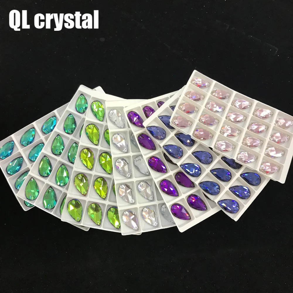 QL Crystal Sew on Rhinestones Colors K9 Flatback Tear Drop stone for DIY wedding dress clothing bags shoes material | Дом и сад
